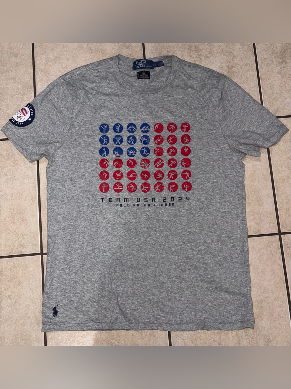 Ralph Lauren Gray Team USA 2024 Graphic Short Sleeve Tee large